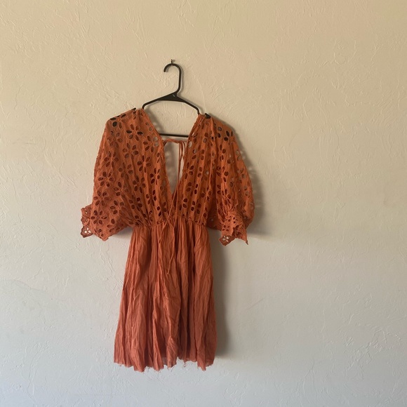 Free People orange eyelet mini dress S - Picture 6 of 10